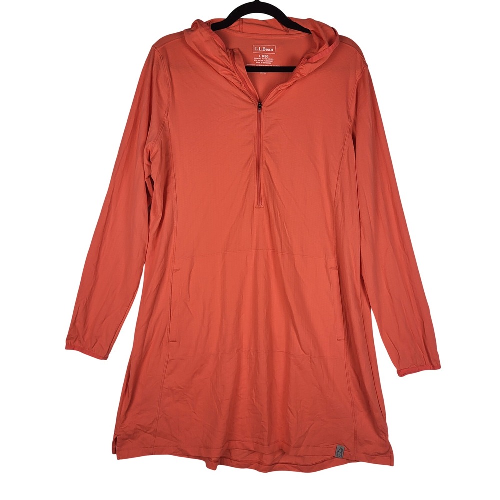 LL Bean Sun Hoodie Women L Orange Quarter Zip Lightweight Hiking Outdoor Active